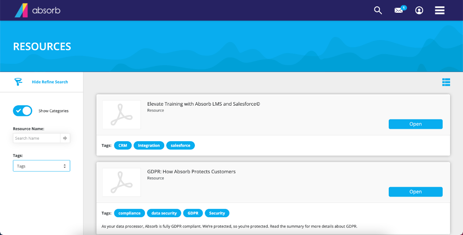 absorb lms resource center screenshot