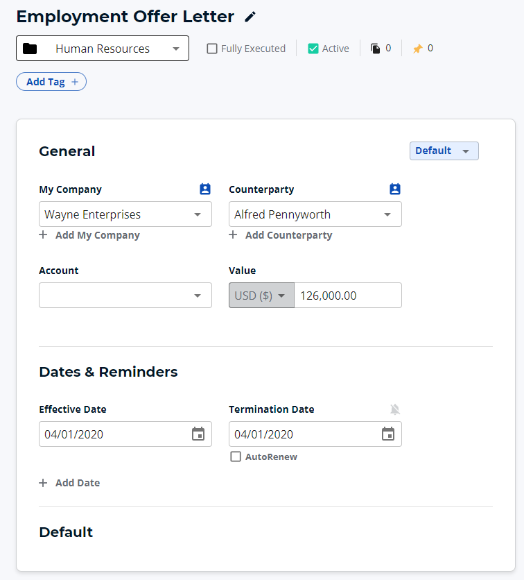 contractsafe employer offer template screenshot