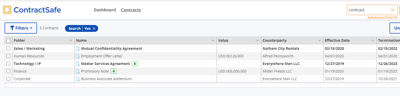 contractsafe's easy-to-use search screenshot