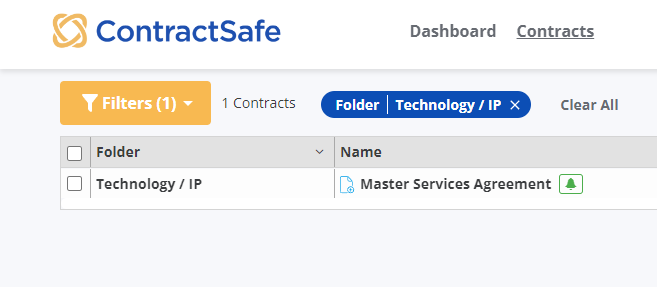 contractsafe's filter feature screenshot