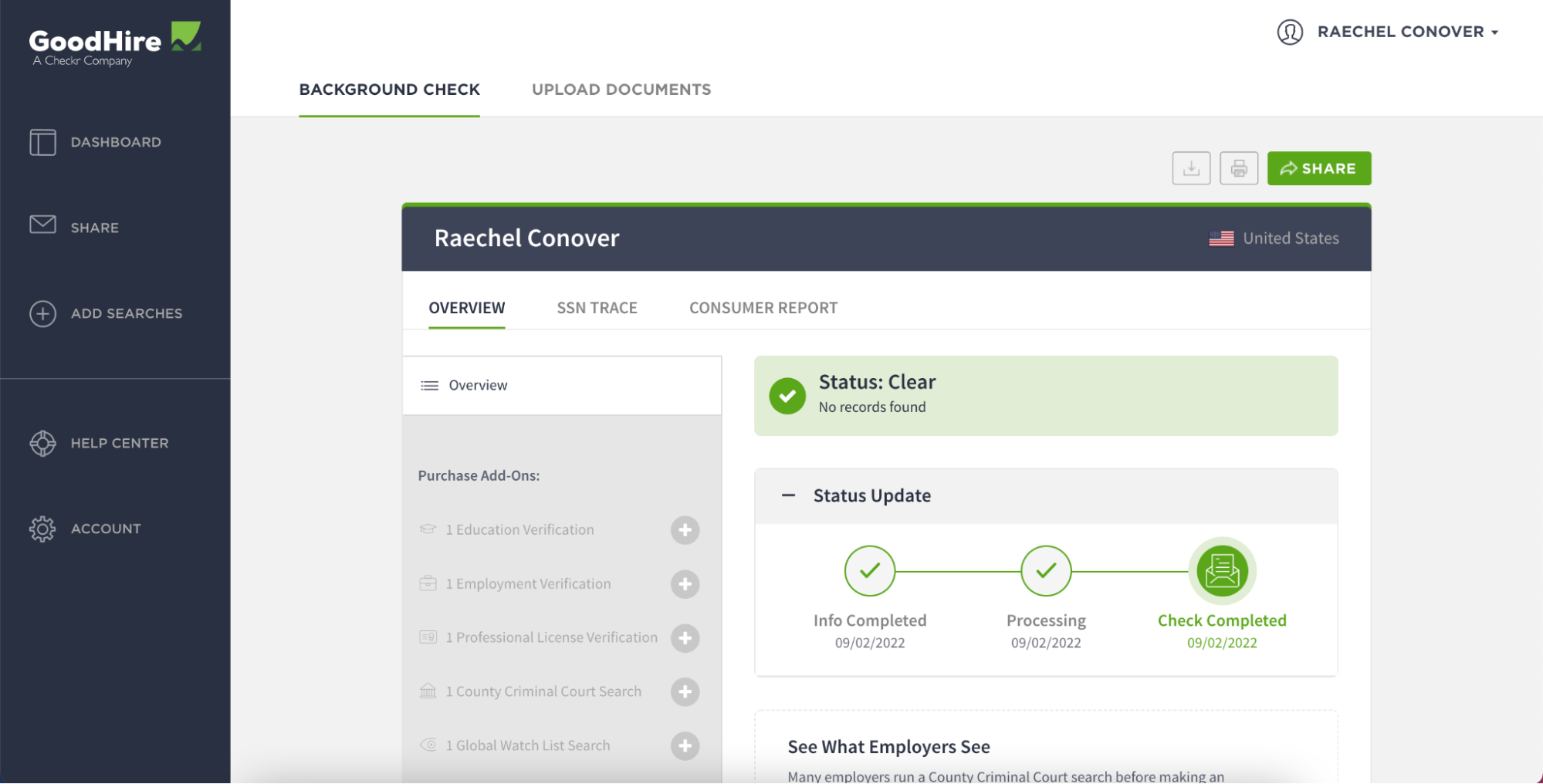 goodhire candidate results screenshot