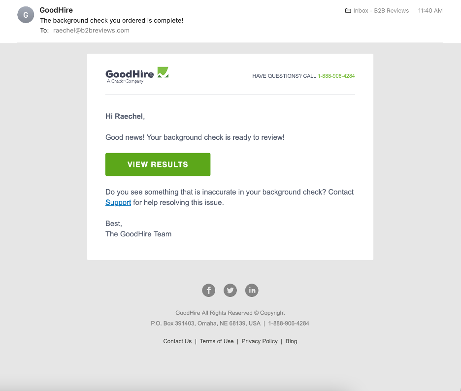 goodhire results email screenshot