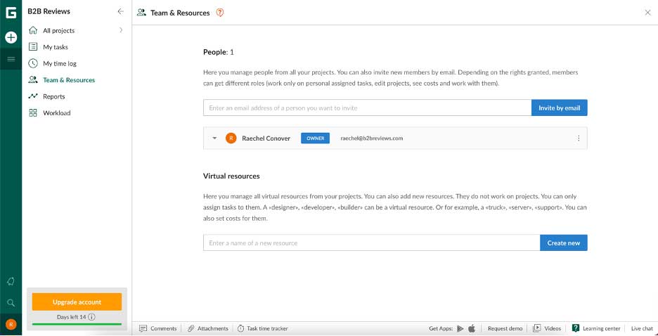 ganttpro invite by email screenshot