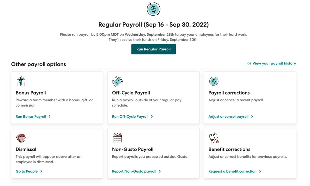 gusto payroll options screenshot