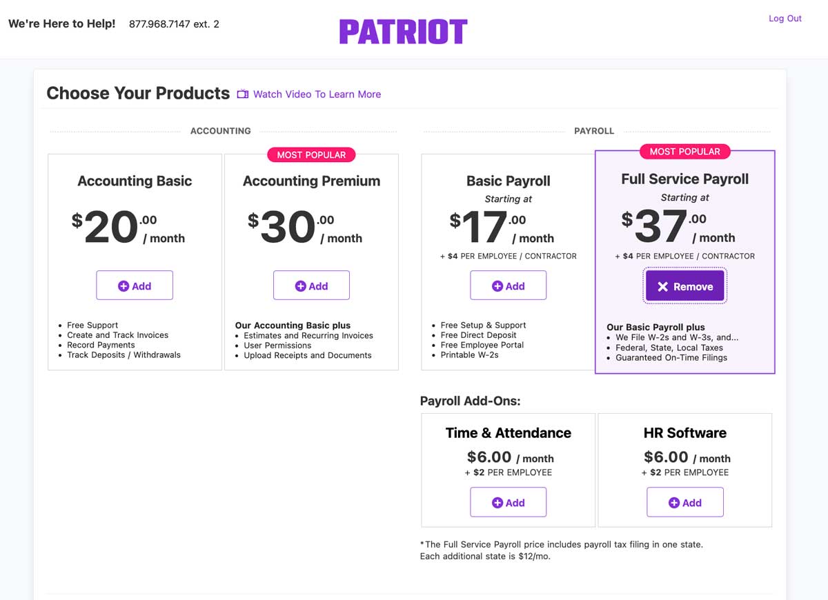 patriot pricing screenshot