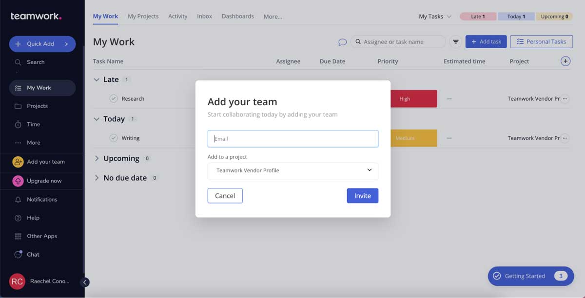 teamwork.com invite team members screenshot