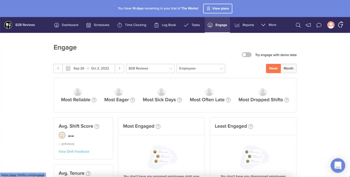 7shifts employee engagement dashboard screenshot