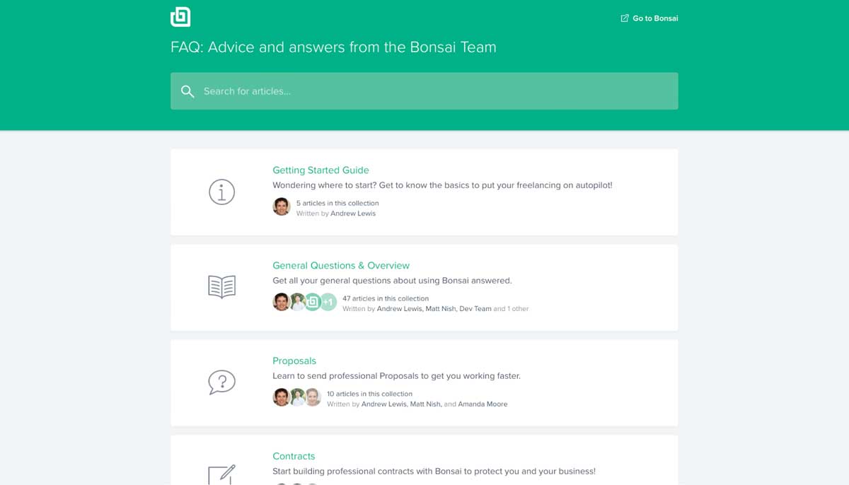 bonsai help center screenshot