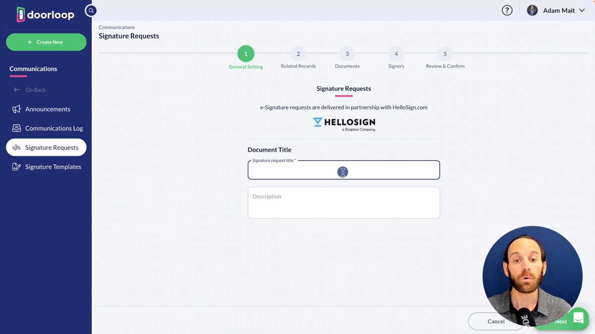 doorloop request tenant eSignature screenshot