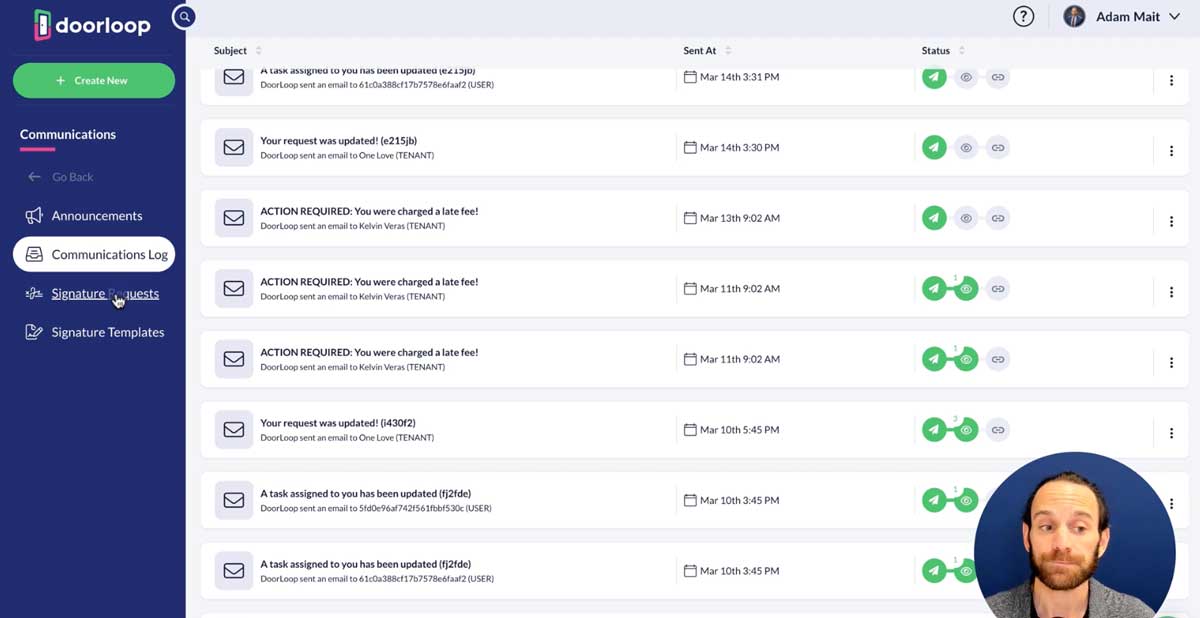 doorloop communication log screenshot