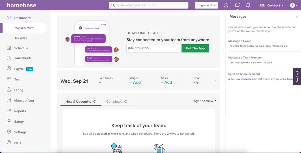 homebase messaging features for managers screenshot
