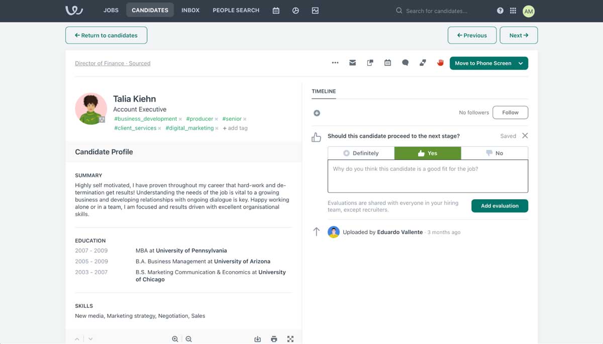 workable candidate evaluation screenshot