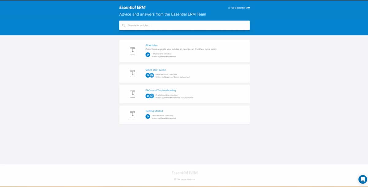 essential erm support center screenshot