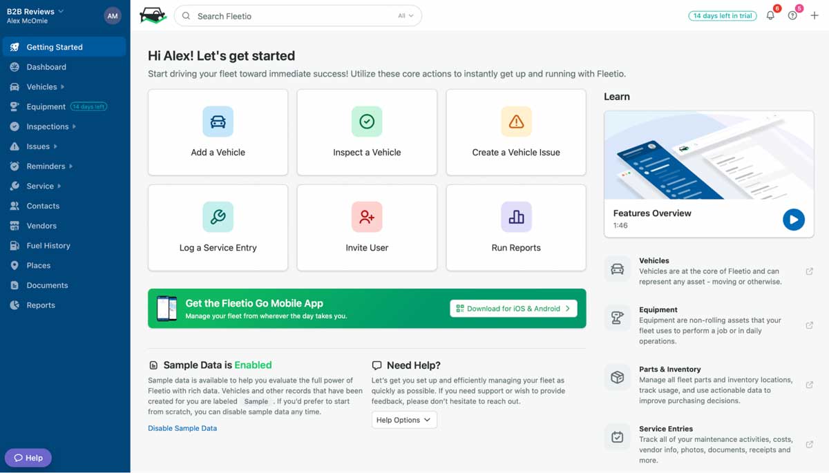 fleetio onboarding process screenshot