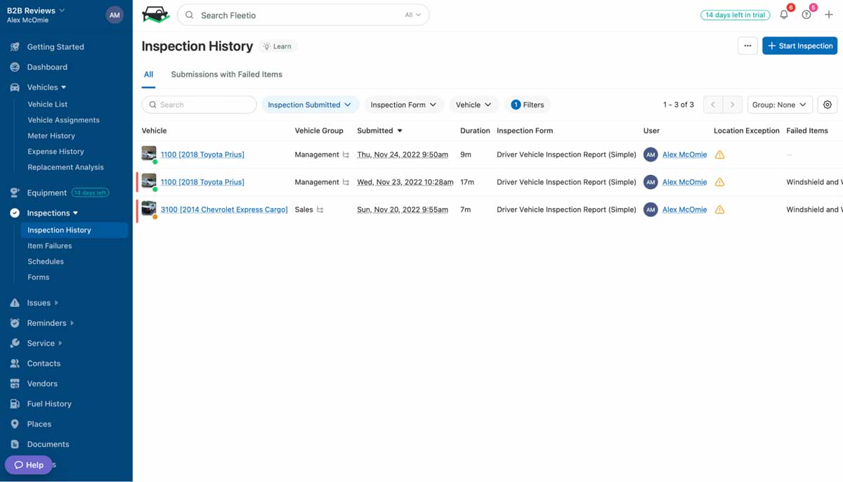 fleetio vehicle inspection screenshot