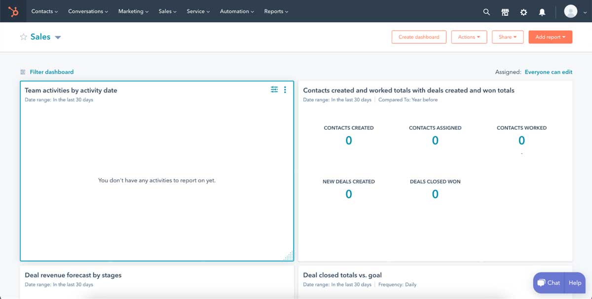 hubspot crm reporting dashboards screenshot