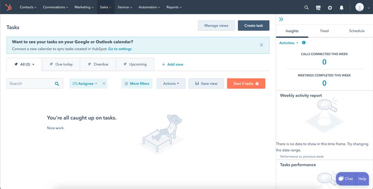 hubspot crm tasks dashboard screenshot