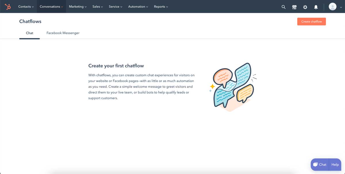 hubspot crm messaging with clients screenshot