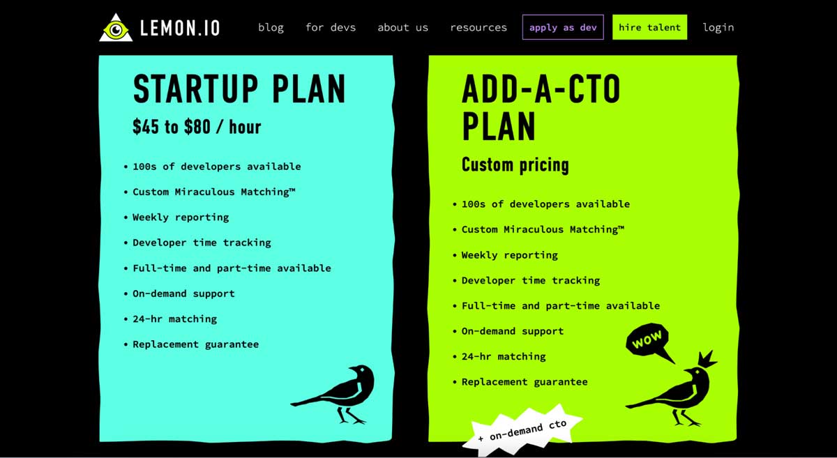 lemon.io pricing screenshot