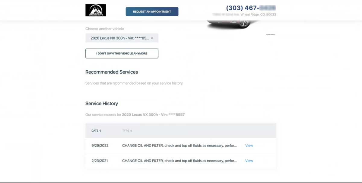 mechanic advisor customer portal screenshot