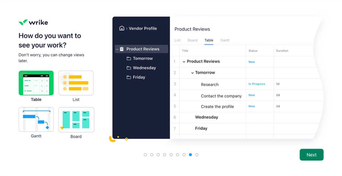 wrike first project setup screenshot