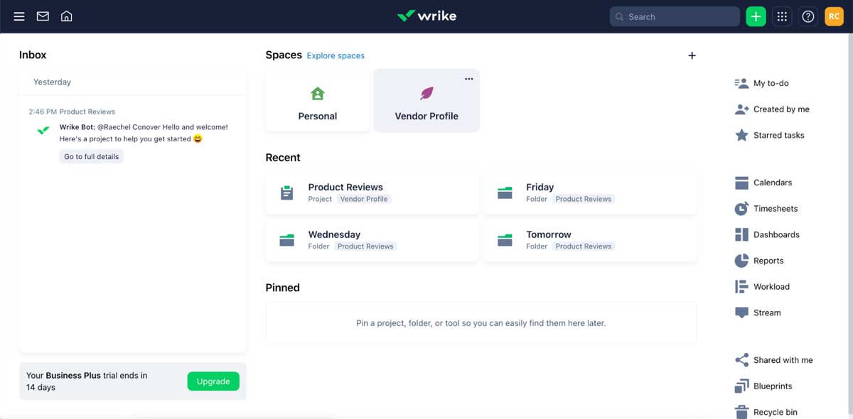 wrike login screenshot