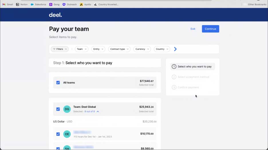 deel payment screenshot