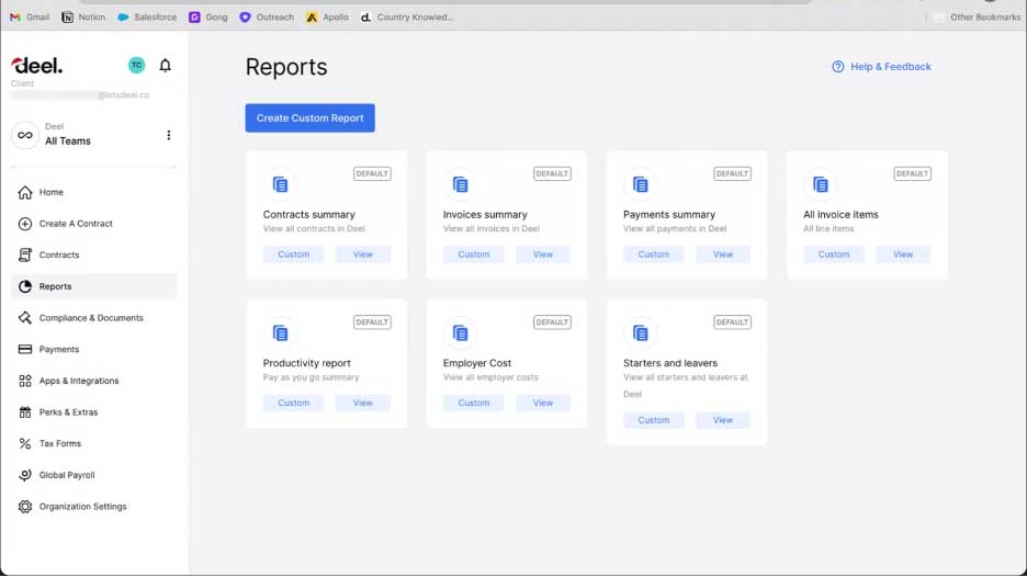 deel reports dashboard screenshot