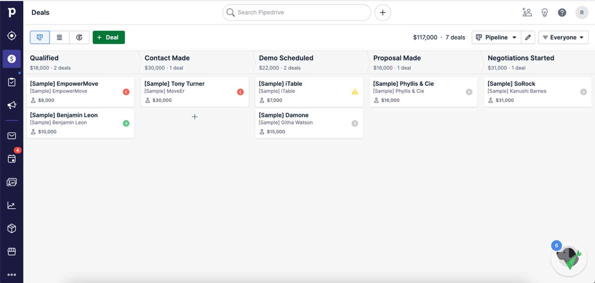 pipedrive initial login dashboard screenshot