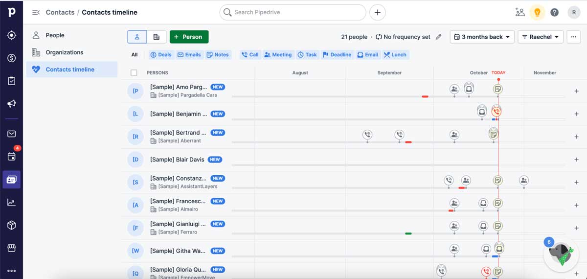 pipedrive contacts timeline screenshot