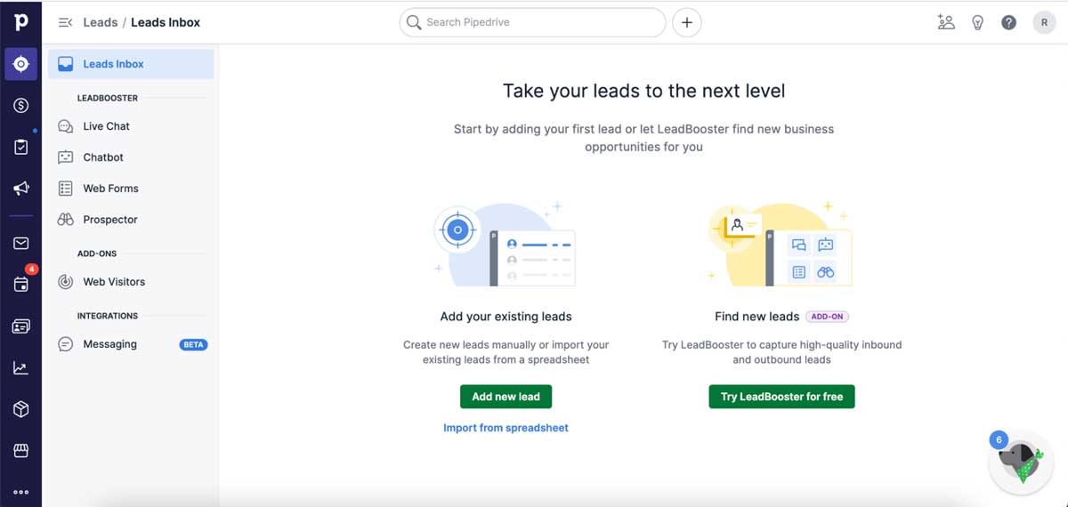pipedrive leads management screenshot