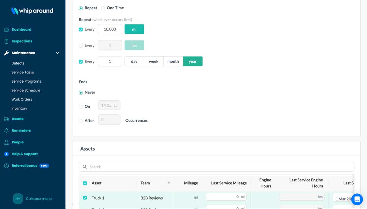 whip around custom service program screenshot