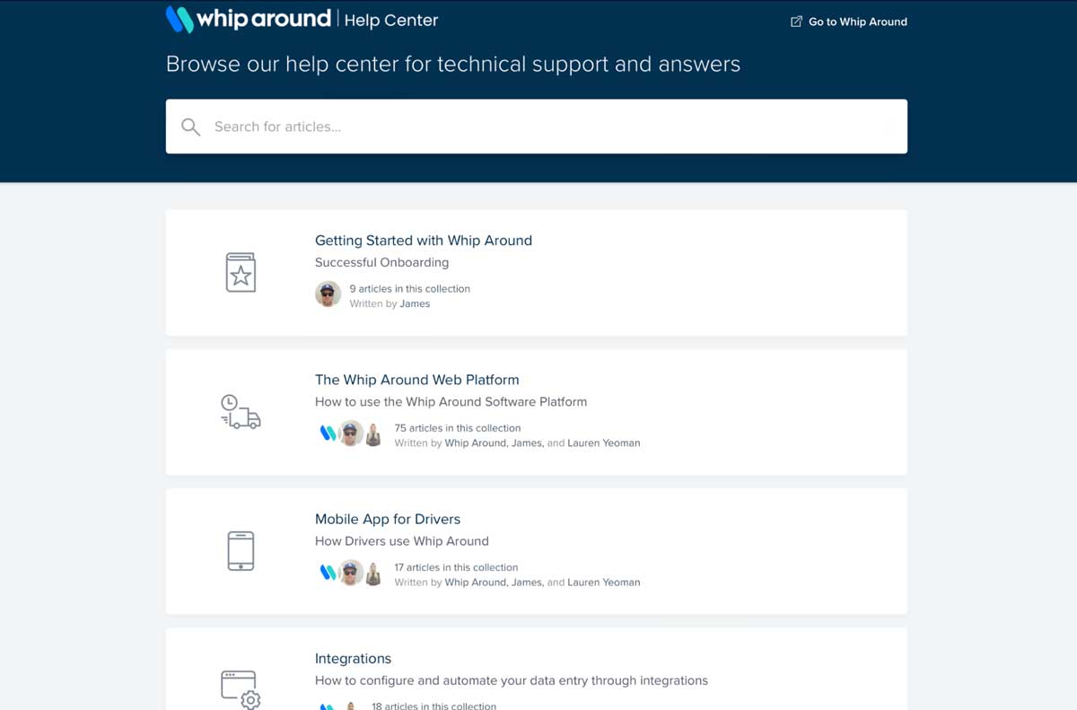 whip around help center screenshot