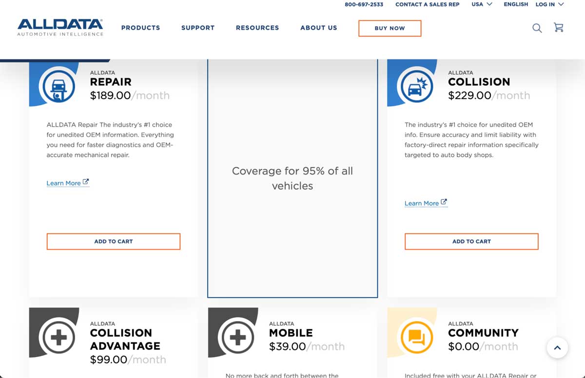 alldata pricing details screenshot