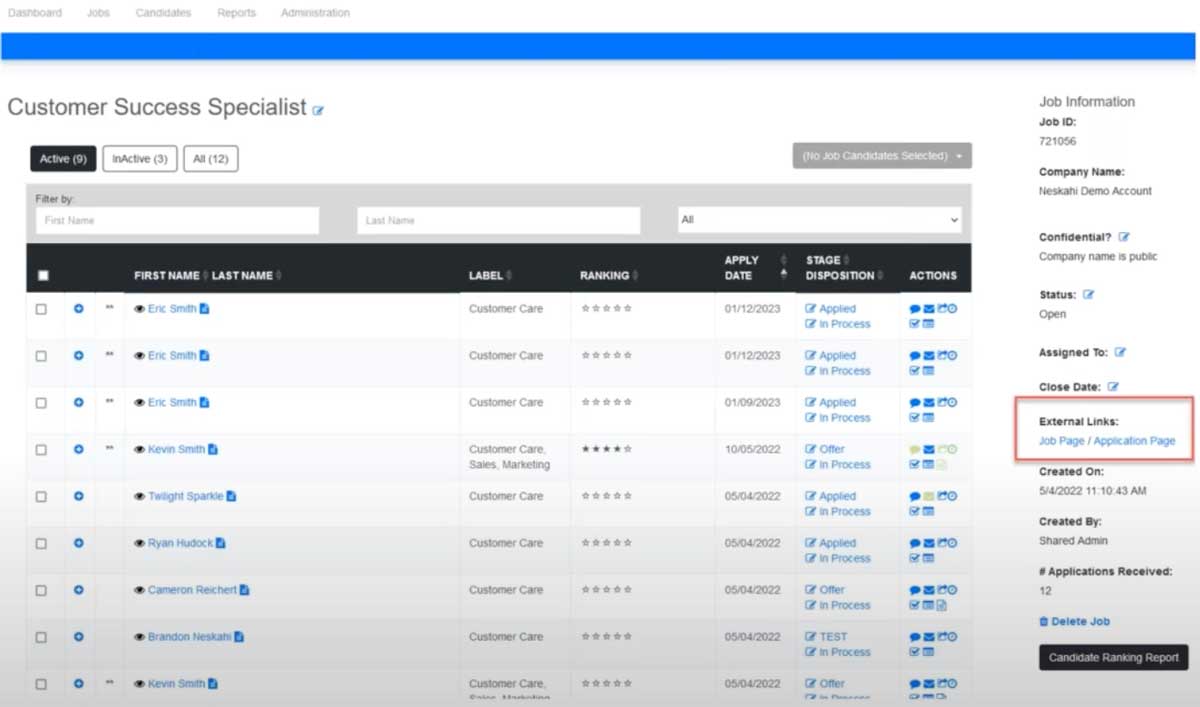 arcoro candidates dashboard screenshot