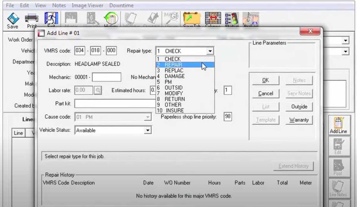 rta vehicle repair history screenshot