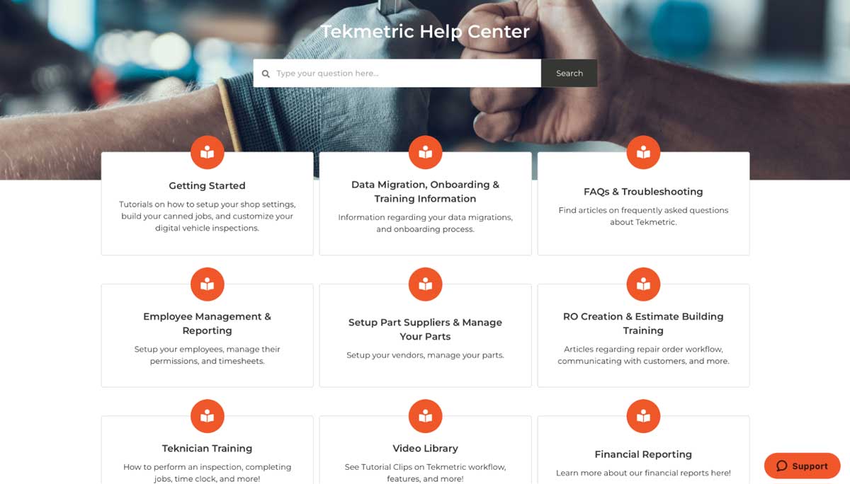 tekmetric help center screenshot