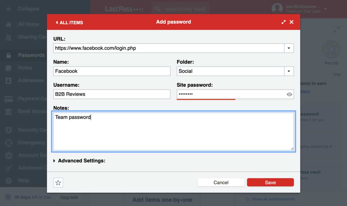 lastpass add password screenshot