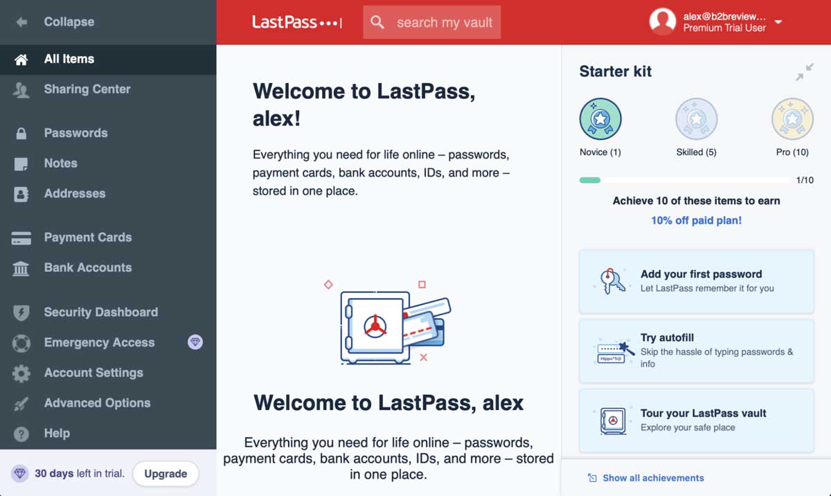 lastpass dashboard screenshot
