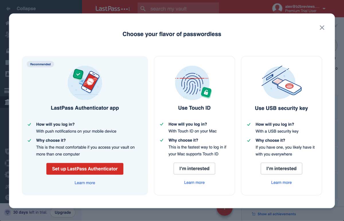 lastpass passwordless authentication setup screenshot