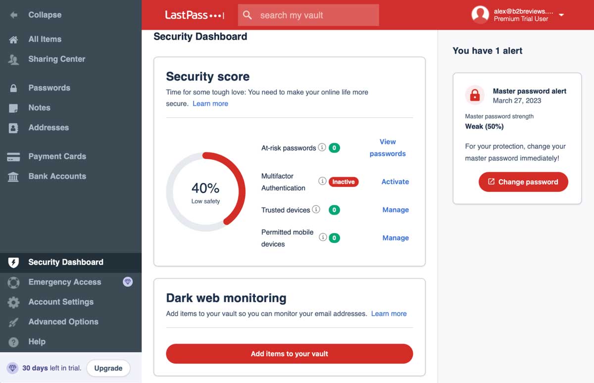 lastpass security dashboard screenshot