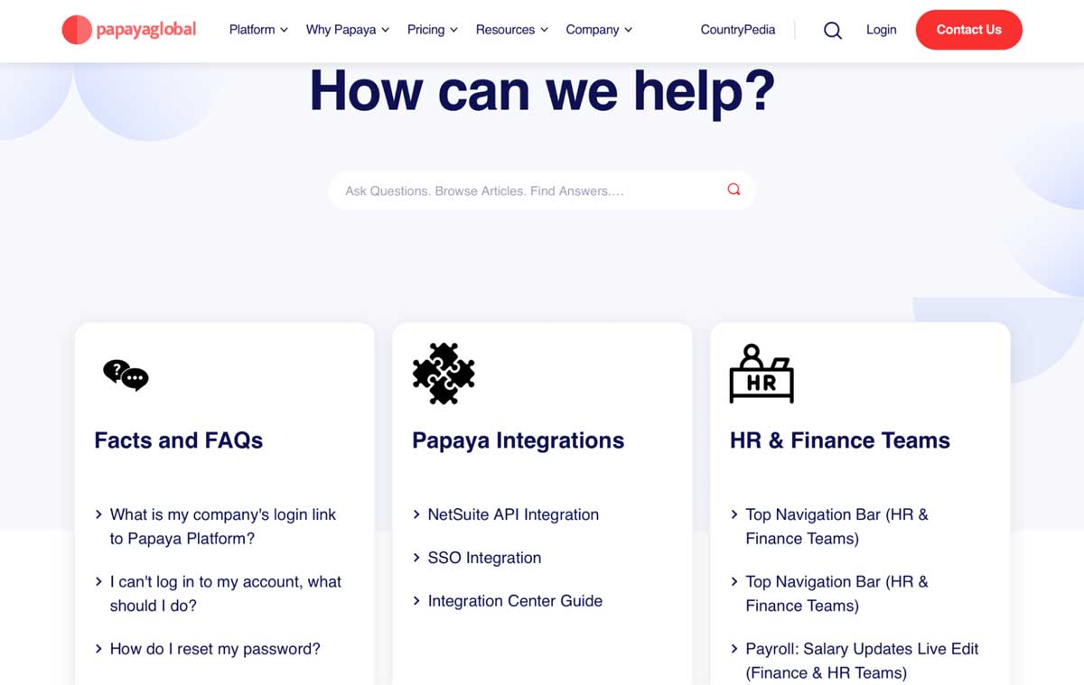 papaya global help centre screenshot