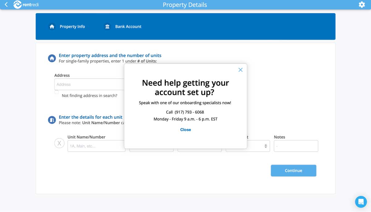 rentredi onboarding process screenshot
