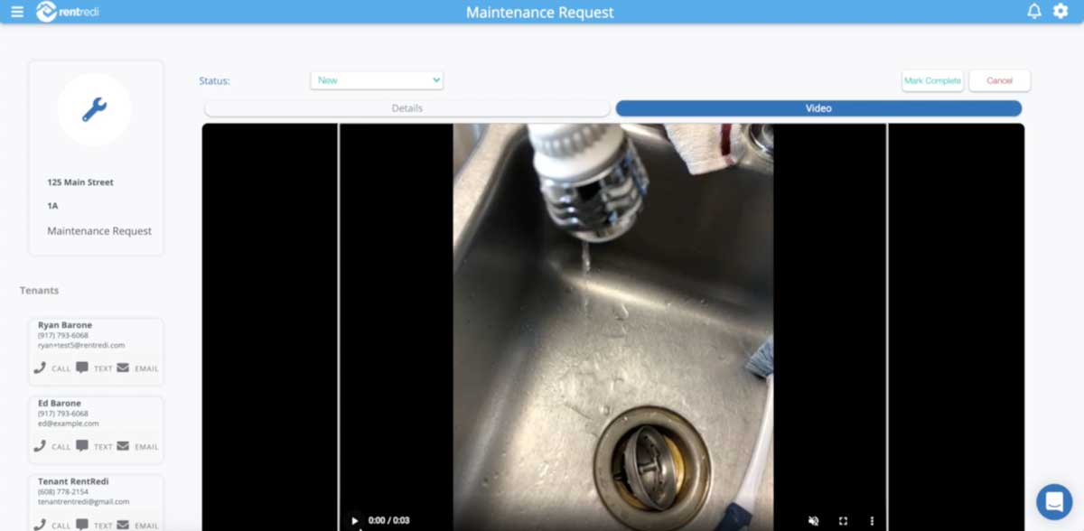 rentredi maintenance request tracking screenshot