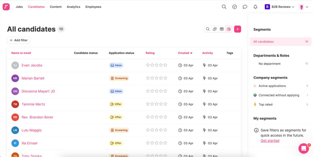 teamtailor candidate tracking screenshot