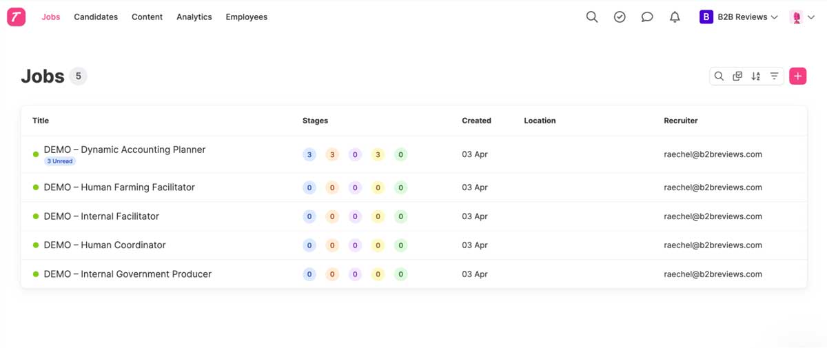 teamtailor jobs dashboard screenshot