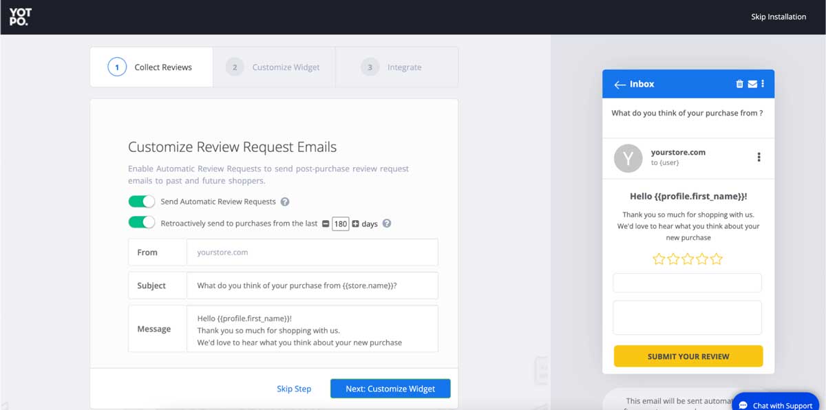 yotpo review collection emails screenshot