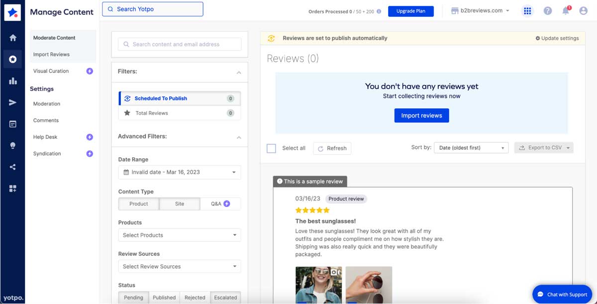 yotpo review management dashboard screenshot