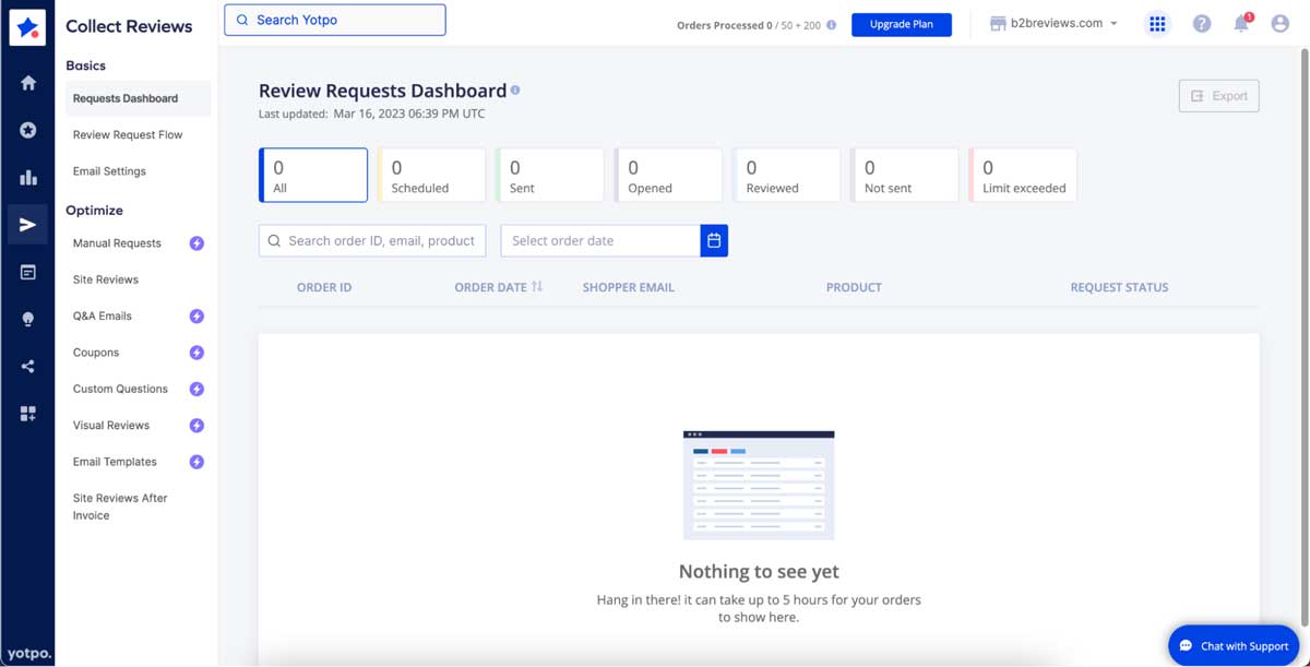 yotpo review request dashboard screenshot