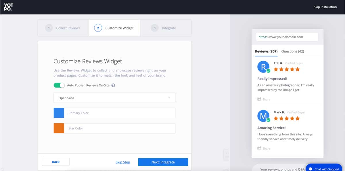 yotpo review widget customization screenshot